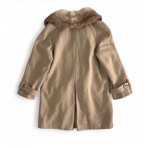 Vintage 70s Sears Women’s Tan Wool Peacoat Real Fur Collar Button Closure S/M - Picture 10 of 10